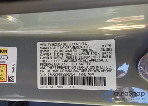 2025 Honda Cr-V z USA, uszkodzony, nr VIN 7FARS3878SE006884